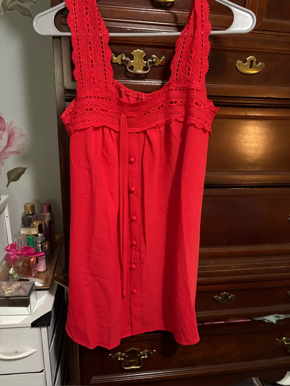 Red Crochet-Trim Sleeveless Women's Top